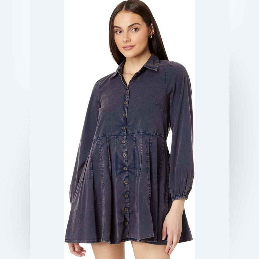 Free people women’s large marvelous Mia mini dress dried‎ indigo